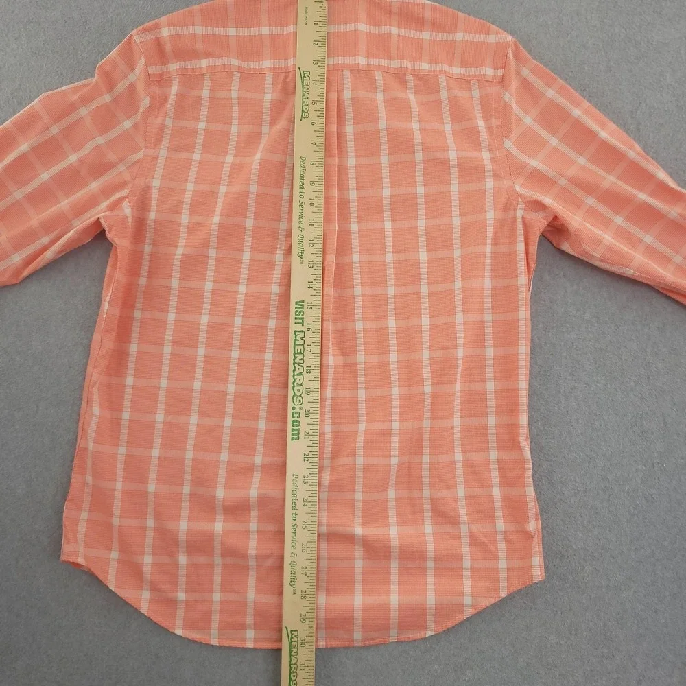 Banana Republic‎ Dress Shirt Mens 16.5 34/35 Orange Plaid Slim Fit Non Iron